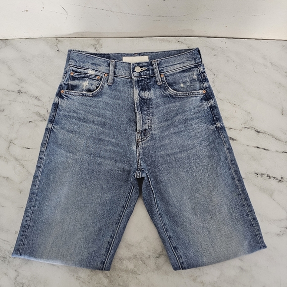 MOTHER High Waisted Hiker Hover High Rise Distressed Straight Leg Blue Jeans 25 - Picture 5 of 11